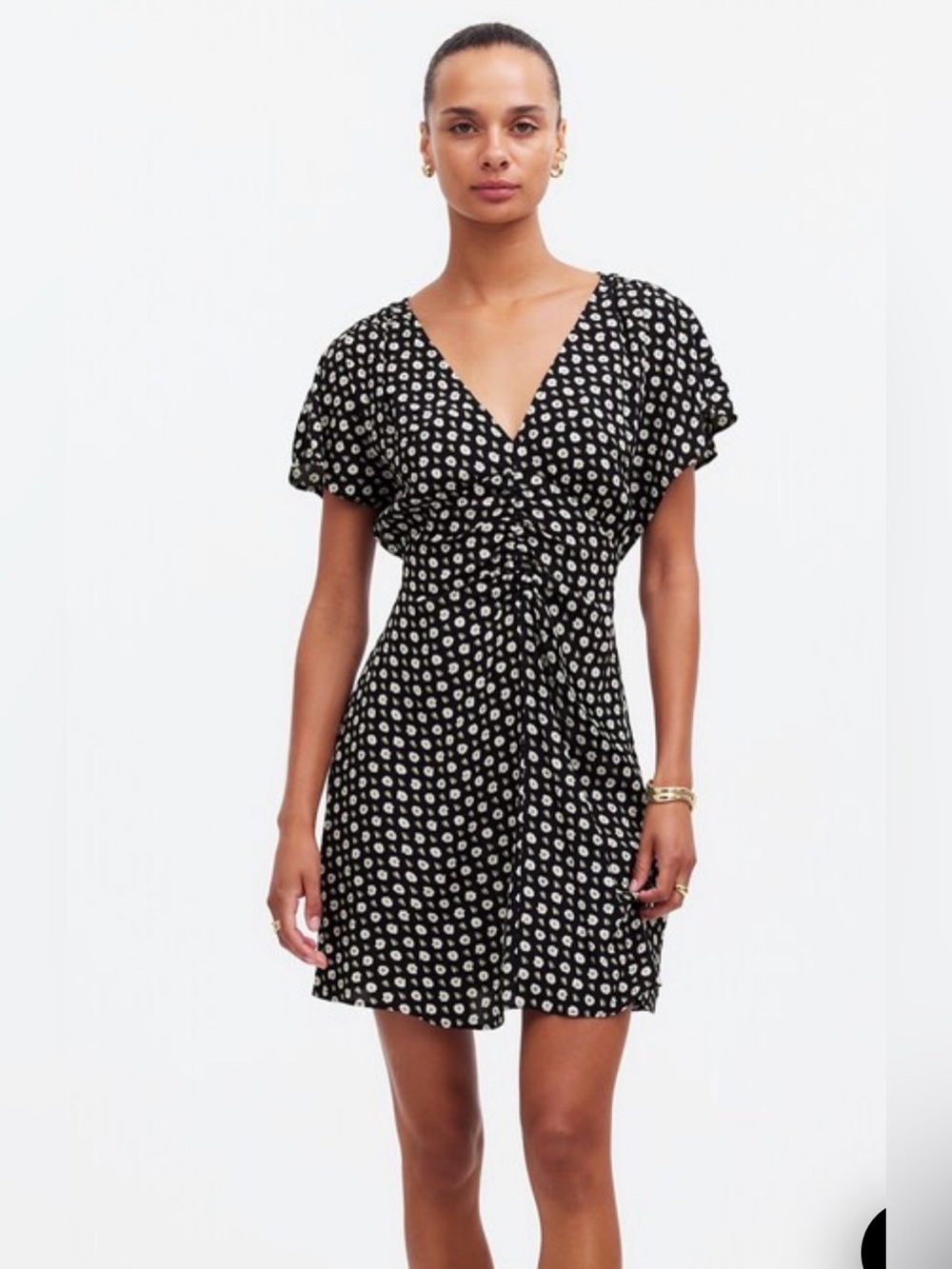 Madewell Black Mini Dress with Cream Spot Print